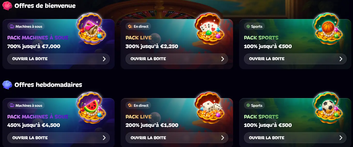 Promotions Aphrodite Casino — packs de bienvenue et hebdomadaires machines à sous, en direct et sports